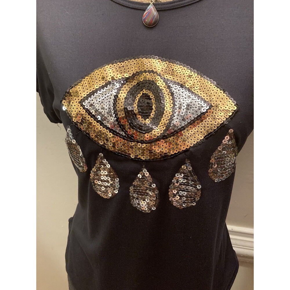 All Seeing Eye Shirt Womens Designer Sequins Size Small Medium Top Blouse Bling